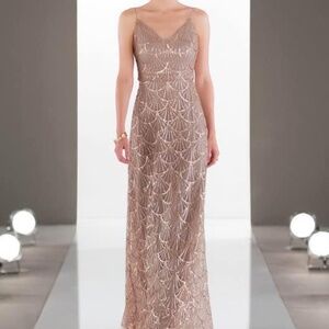 Sorella Vita 9018 Rose Gold Sequin Dress Scallop Design Size 14